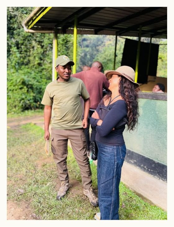 Safari guide and guest in Bwindi forest